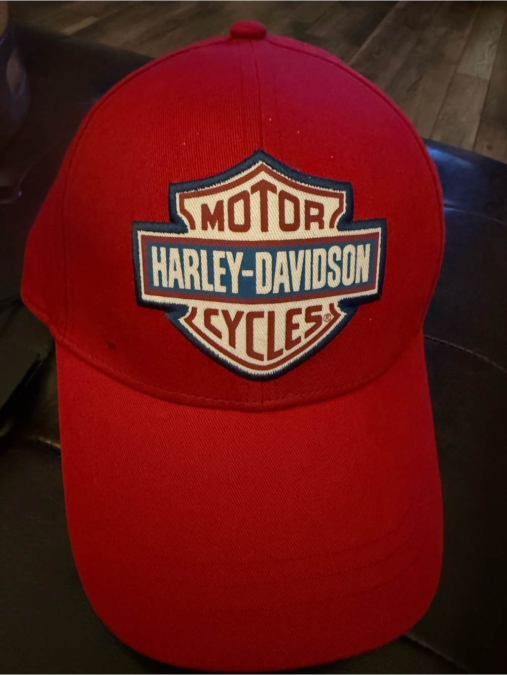 Harley-Davidson Red Baseball Cap with Blue & White Shield Logo